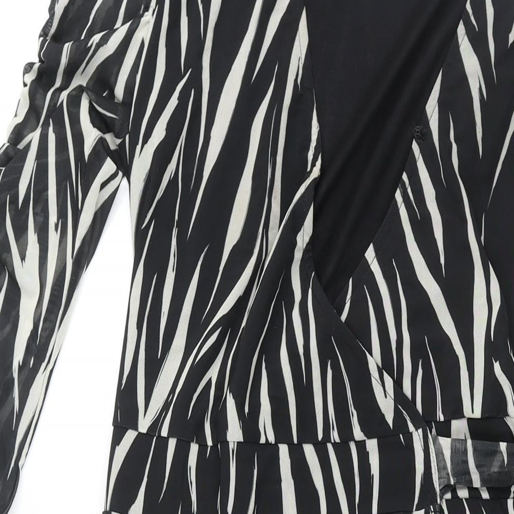 Sosandar Womens Black Geometric Polyester Wrap Dress Size 10 V-Neck Tie