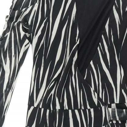 Sosandar Womens Black Geometric Polyester Wrap Dress Size 10 V-Neck Tie