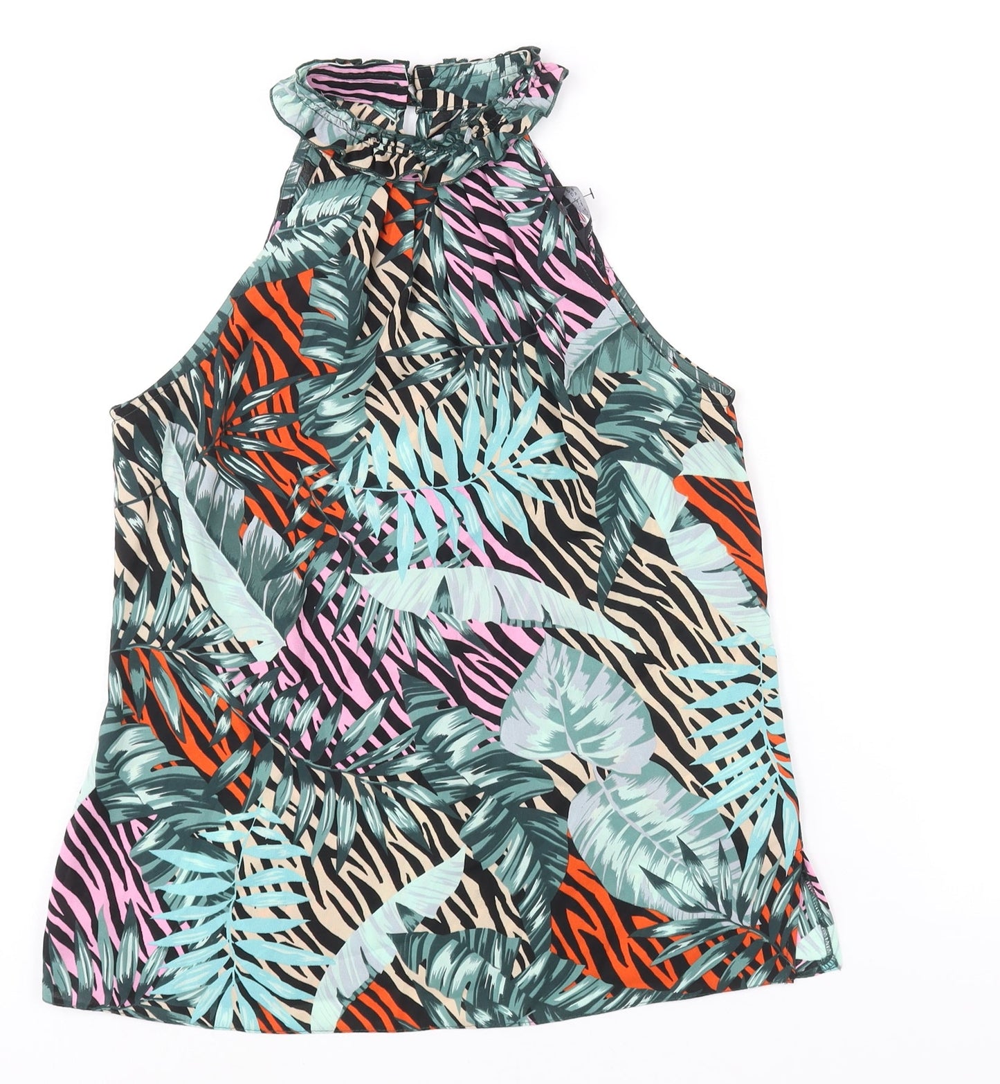 Dorothy Perkins Womens Multicoloured Geometric Polyester Camisole Blouse Size 8 Mock Neck - Frill Plant Print