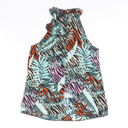 Dorothy Perkins Womens Multicoloured Geometric Polyester Camisole Blouse Size 8 Mock Neck - Frill Plant Print