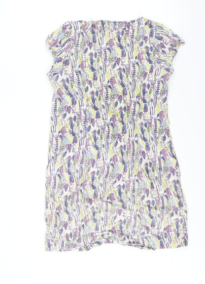 Mistral Womens Multicoloured Geometric Linen Shift Size 8 Round Neck Pullover