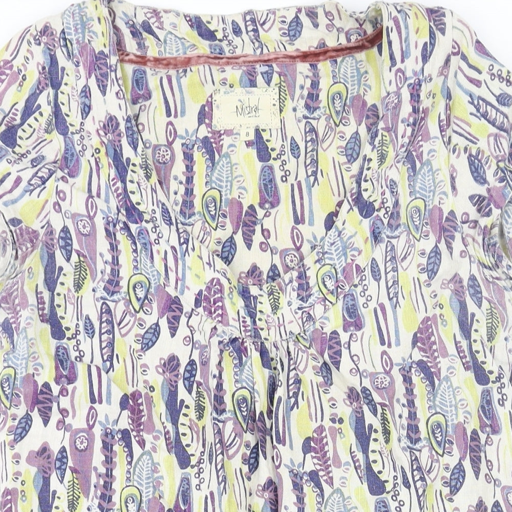 Mistral Womens Multicoloured Geometric Linen Shift Size 8 Round Neck Pullover