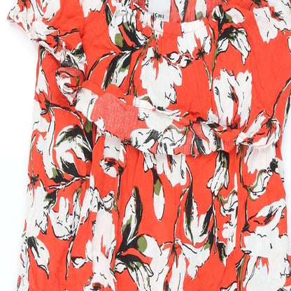 ICHI Womens Red Floral Viscose Shift Size S Scoop Neck Pullover - Frill Cold Shoulder