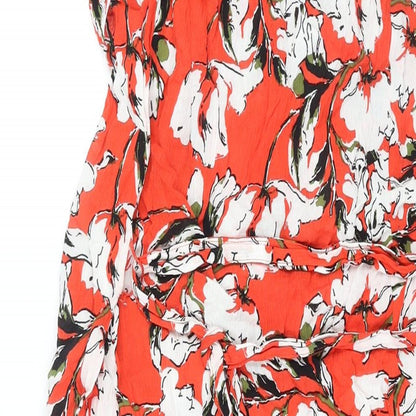 ICHI Womens Red Floral Viscose Shift Size S Scoop Neck Pullover - Frill Cold Shoulder