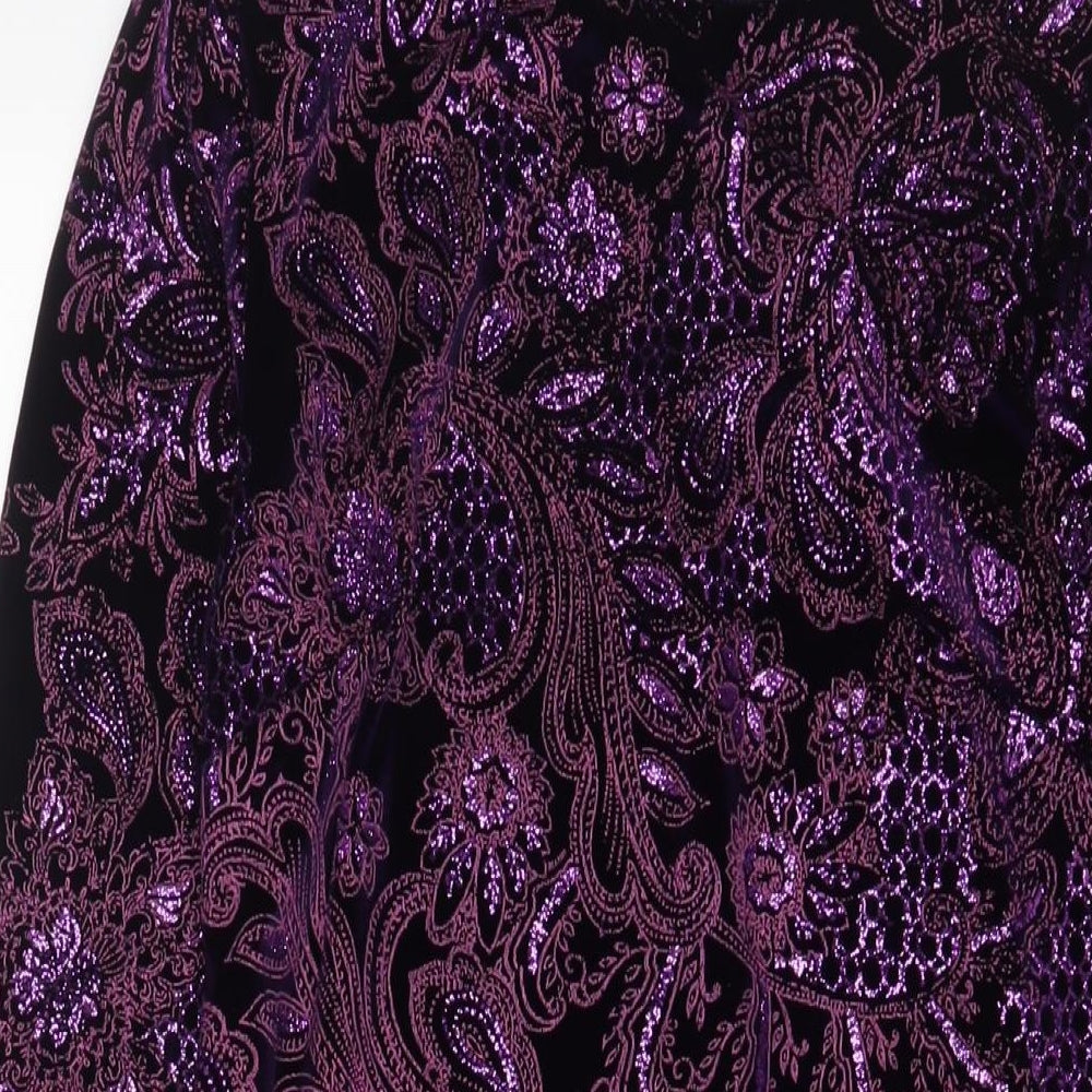 NEXT Womens Purple Fair Isle Polyester Sheath Size 10 Boat Neck Button - Embroidered, Glitter