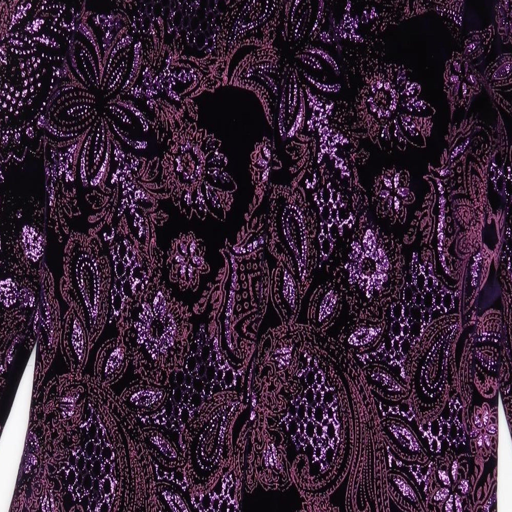 NEXT Womens Purple Fair Isle Polyester Sheath Size 10 Boat Neck Button - Embroidered, Glitter