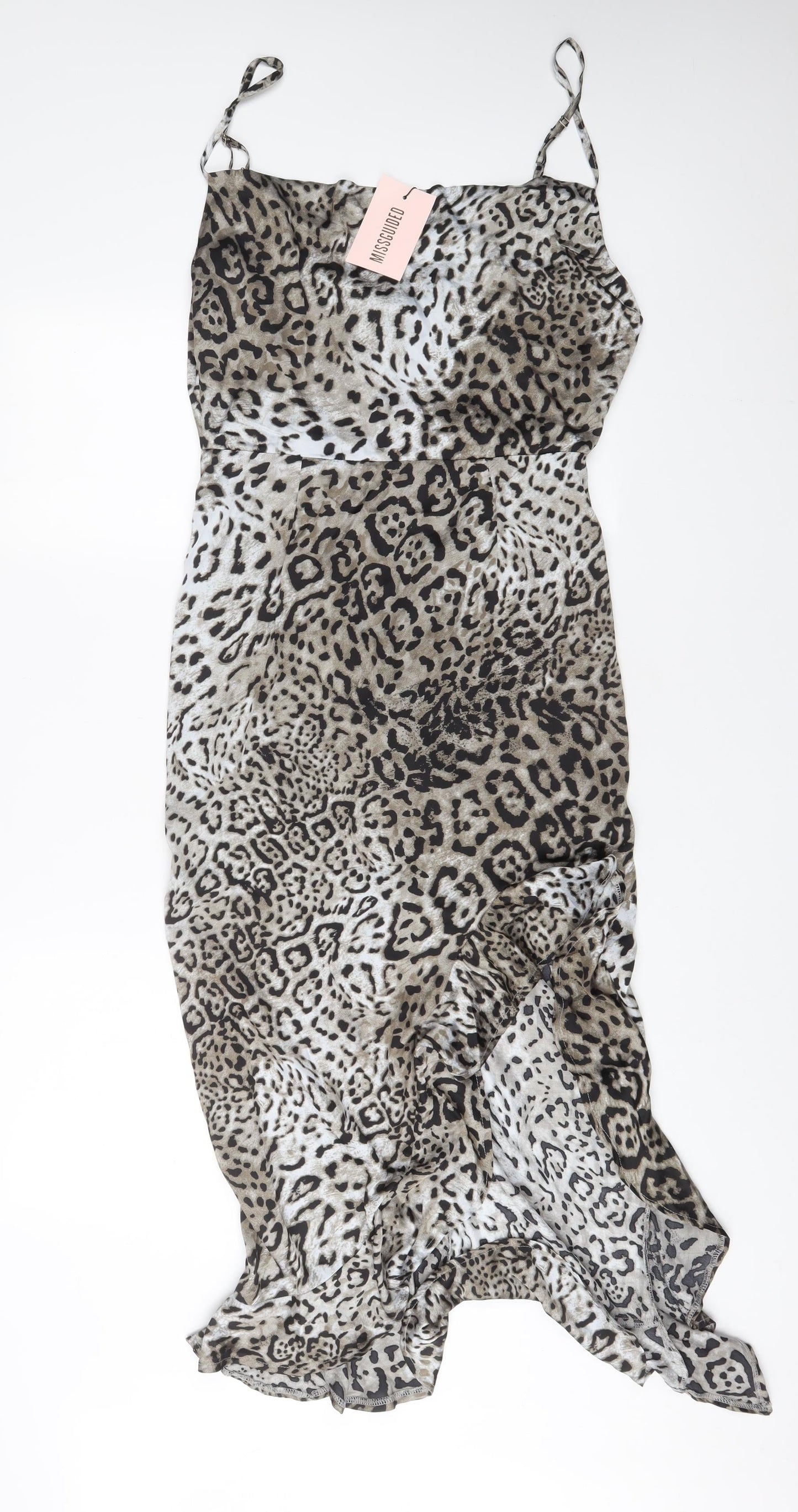 Missguided Womens Grey Animal Print Polyester A-Line Size 12 Cowl Neck Zip