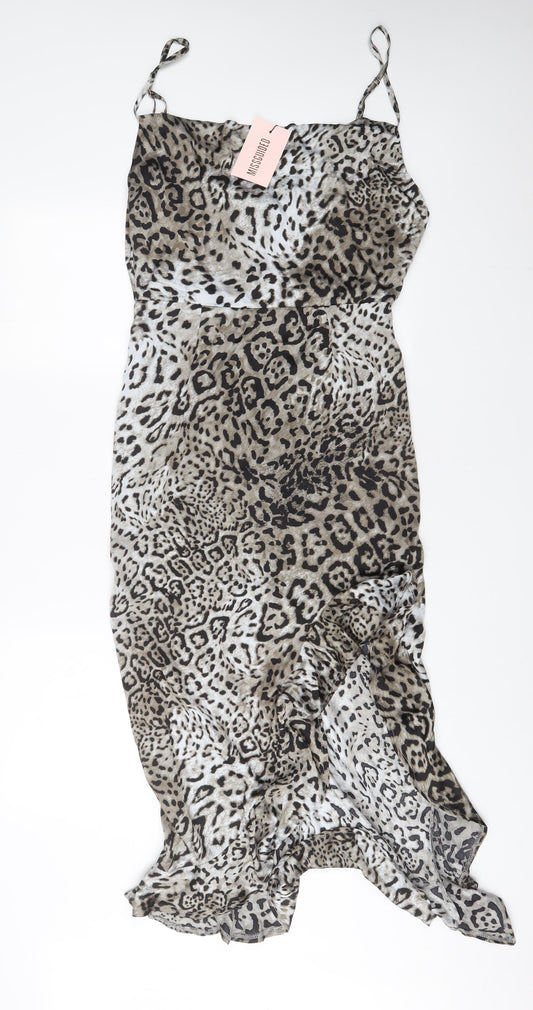 Missguided Womens Grey Animal Print Polyester A-Line Size 12 Cowl Neck Zip