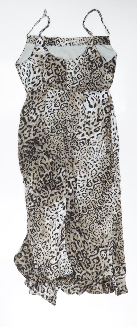 Missguided Womens Grey Animal Print Polyester A-Line Size 12 Cowl Neck Zip