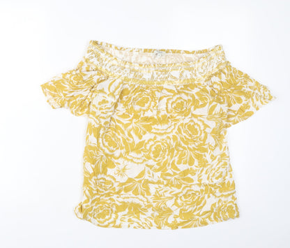 NEXT Womens Yellow Fair Isle Viscose Basic T-Shirt Size 10 Off the Shoulder
