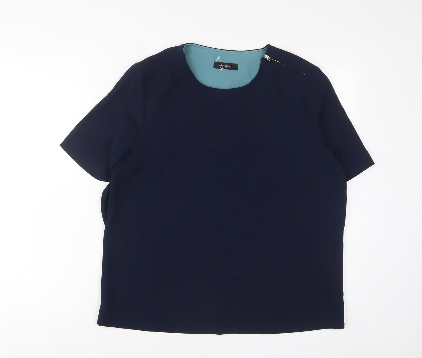 Autograph Womens Blue Polyester Basic T-Shirt Size 10 Crew Neck