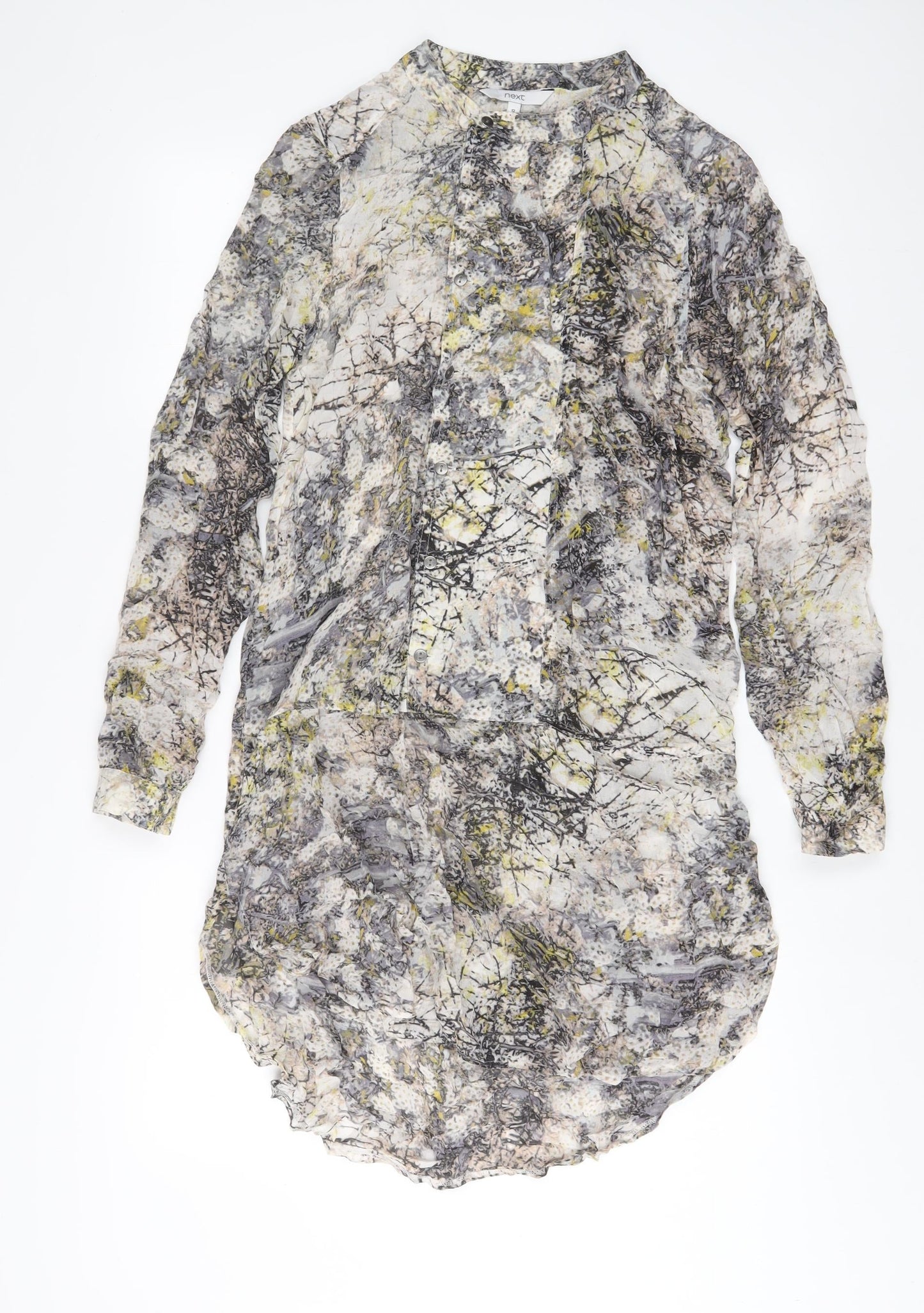 NEXT Womens Grey Geometric Viscose A-Line Size 12 Crew Neck Button