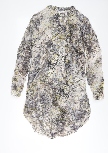 NEXT Womens Grey Geometric Viscose A-Line Size 12 Crew Neck Button