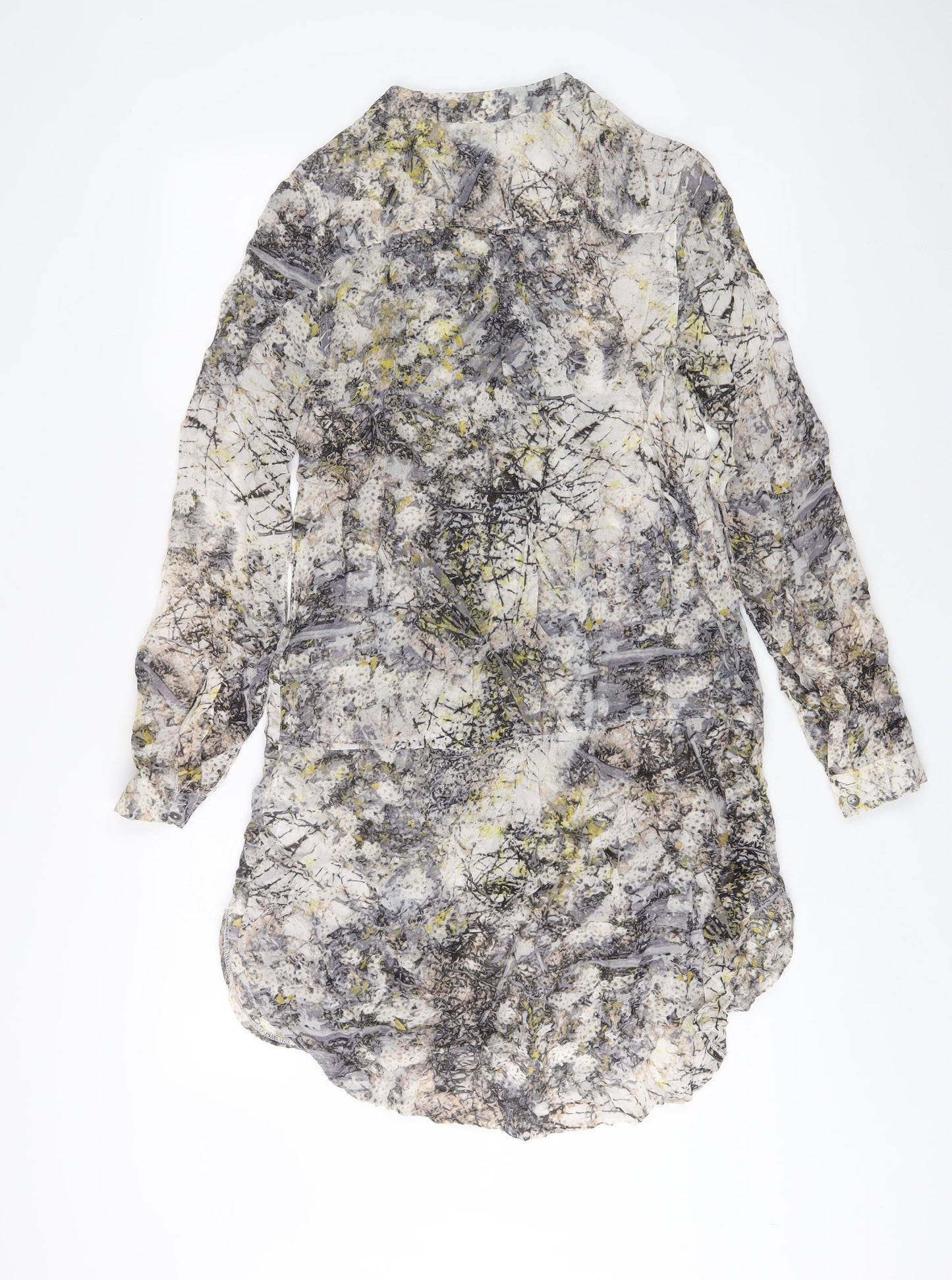 NEXT Womens Grey Geometric Viscose A-Line Size 12 Crew Neck Button