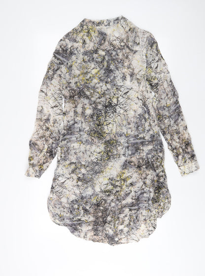 NEXT Womens Grey Geometric Viscose A-Line Size 12 Crew Neck Button