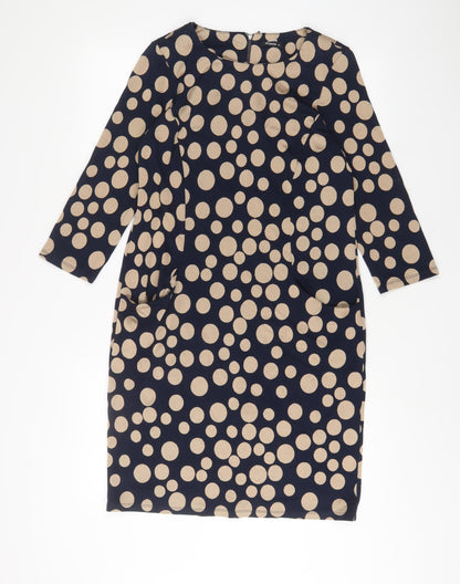 Roman Womens Blue Polka Dot Polyester Sheath Size 10 Boat Neck Zip