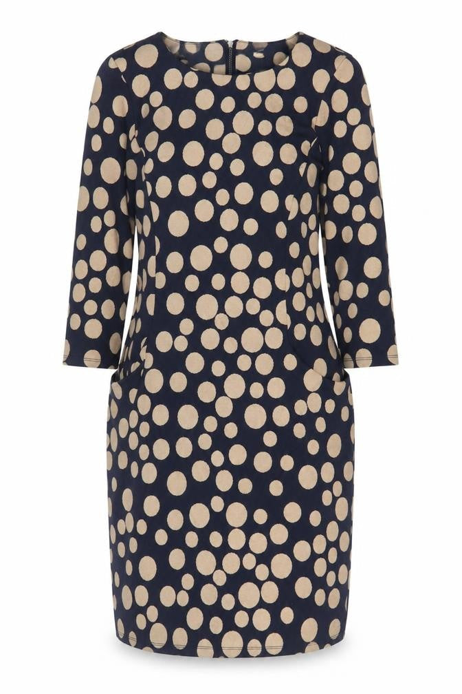 Roman Womens Blue Polka Dot Polyester Sheath Size 10 Boat Neck Zip
