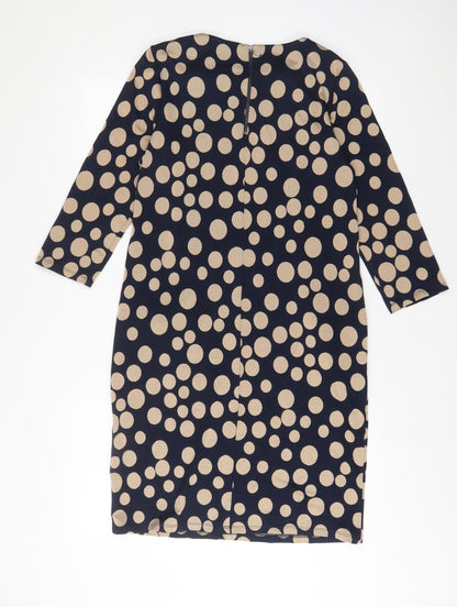 Roman Womens Blue Polka Dot Polyester Sheath Size 10 Boat Neck Zip