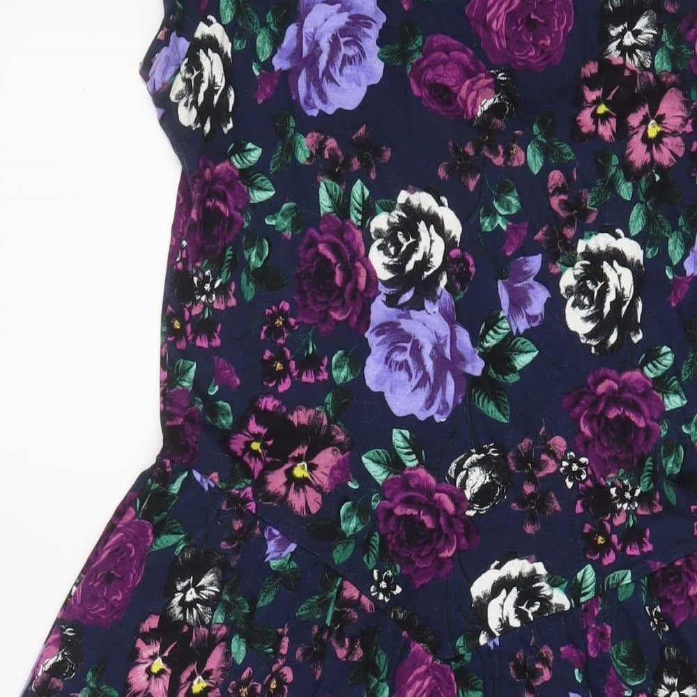 ASOS Womens Purple Floral Viscose A-Line Size 12 V-Neck Zip