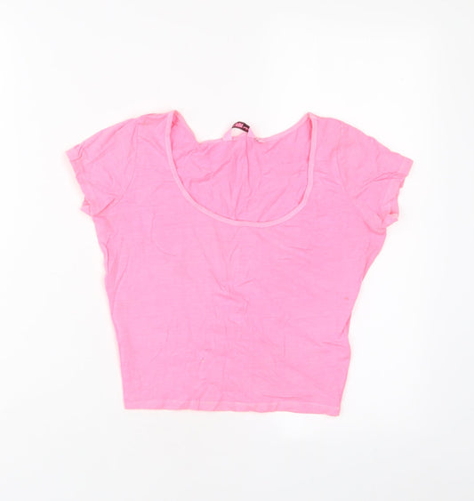Womens UK Size 6 New Look Pink Cropped T-Shirt