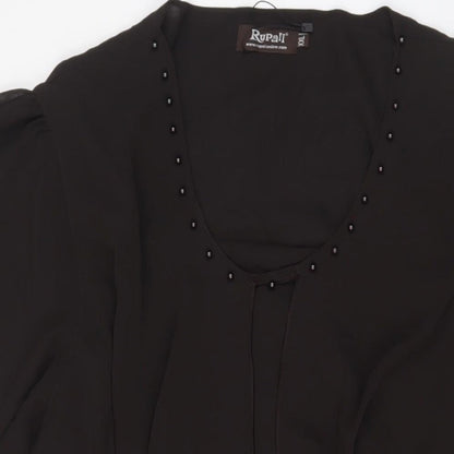 Rupali Womens Brown Polyester Sheath Size 2XL Scoop Neck Pullover - Beaded