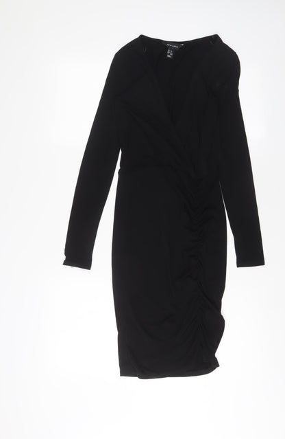 New Look Womens Black Polyester Bodycon Size 8 V-Neck Pullover
