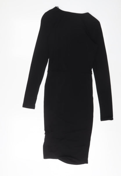 New Look Womens Black Polyester Bodycon Size 8 V-Neck Pullover