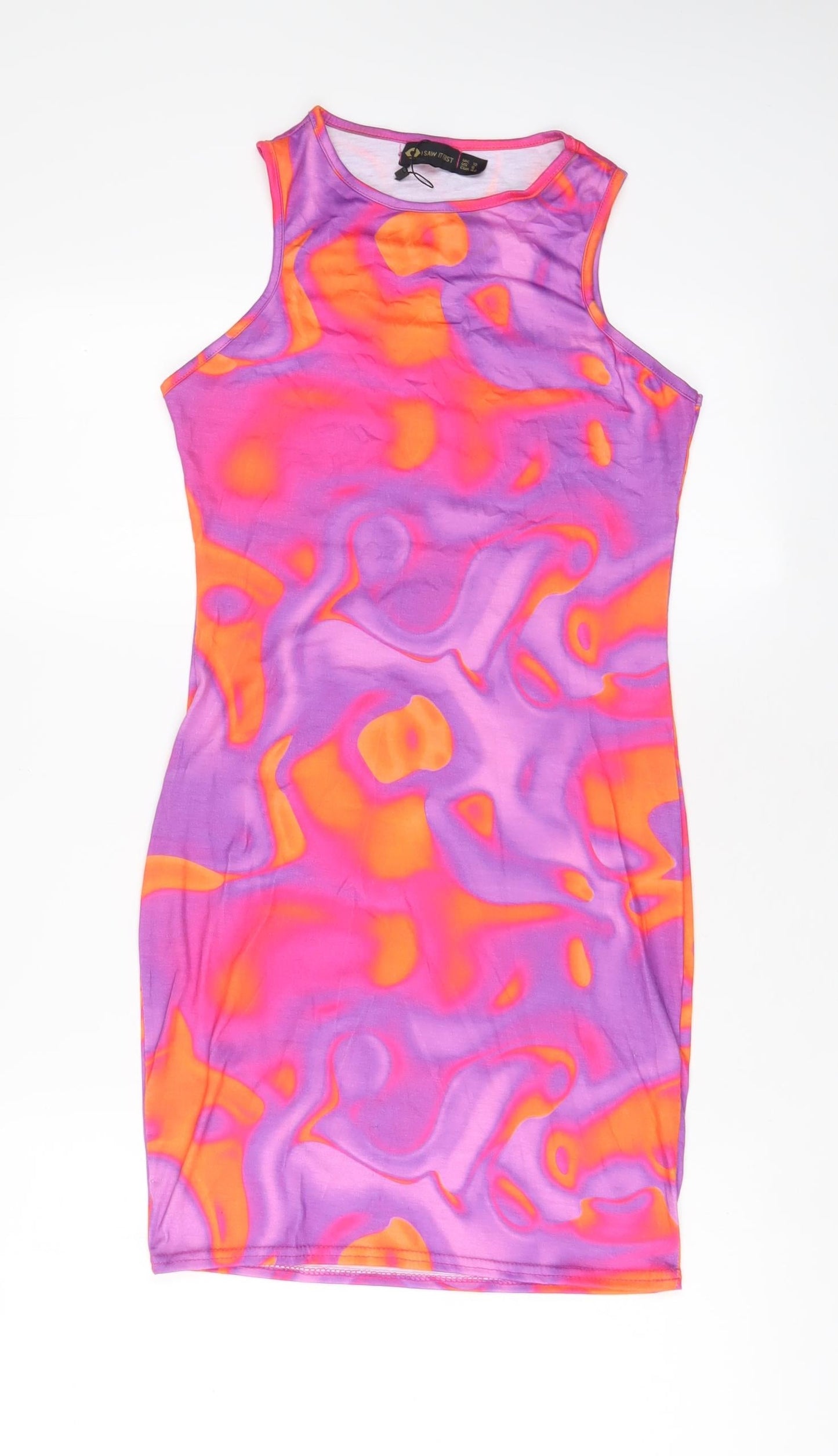 I SAW IT FIRST Womens Multicoloured Geometric Polyester Bodycon Size 12 Crew Neck Pullover