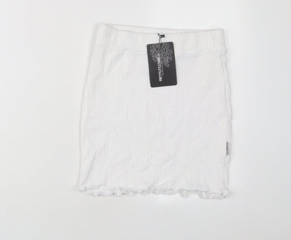 PRETTYLITTLETHING Womens White Cotton A-Line Skirt Size 8 - Lettuce Edging