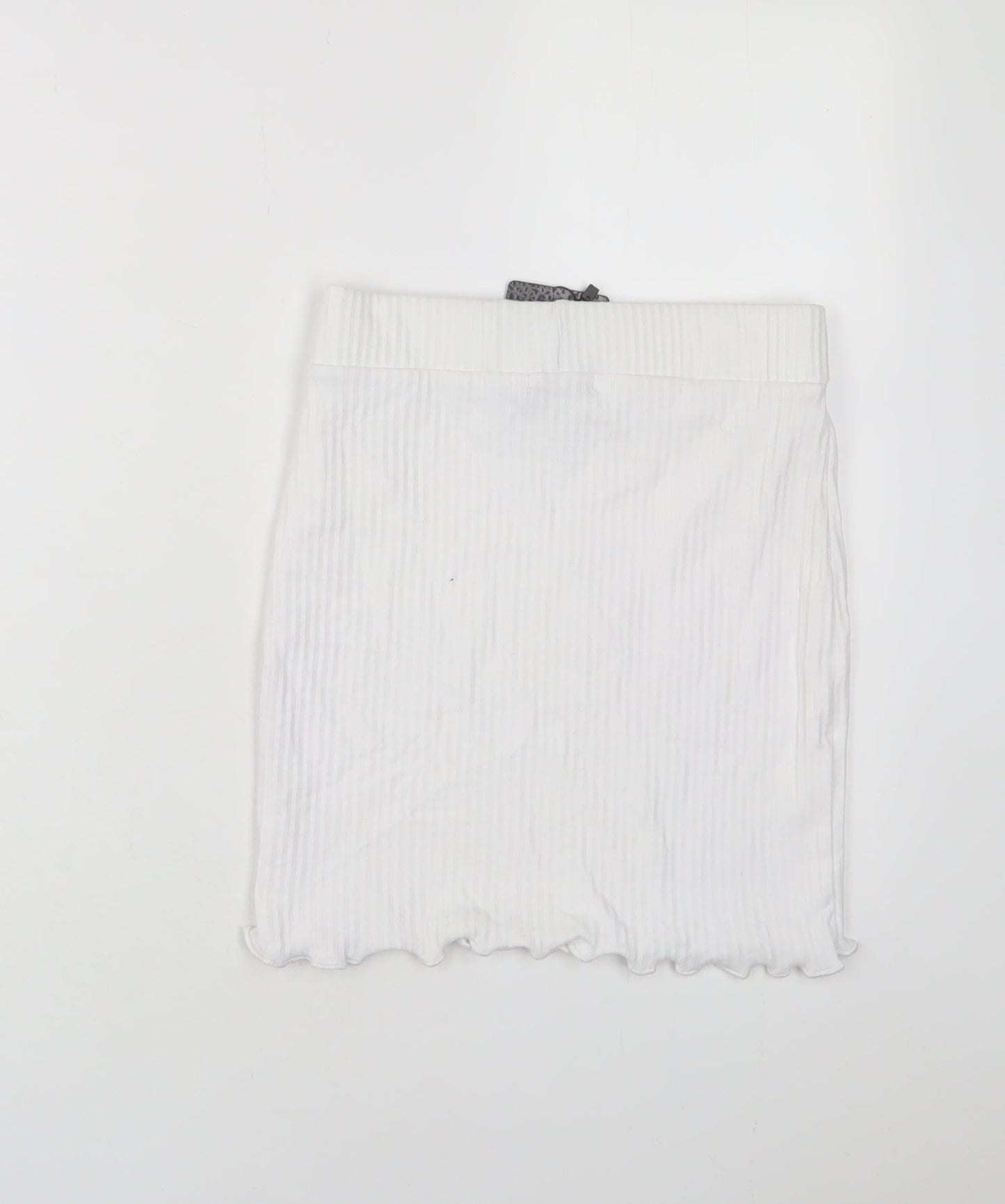PRETTYLITTLETHING Womens White Cotton A-Line Skirt Size 8 - Lettuce Edging