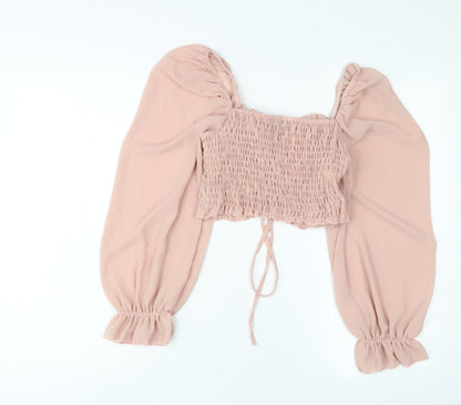 I SAW IT FIRST Womens Pink Polyester Basic Blouse Size 8 Square Neck