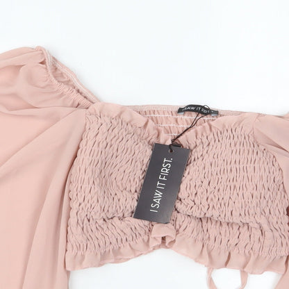 I SAW IT FIRST Womens Pink Polyester Basic Blouse Size 8 Square Neck