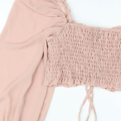 I SAW IT FIRST Womens Pink Polyester Basic Blouse Size 8 Square Neck