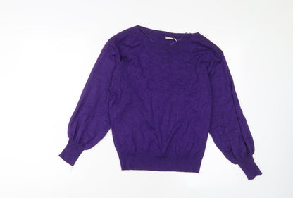 iCHIPP Womens Purple Boat Neck Viscose Pullover Jumper Size XS