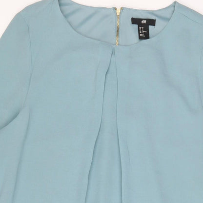 H&M Womens Blue Polyester Sheath Size 12 Boat Neck Zip - Pleated
