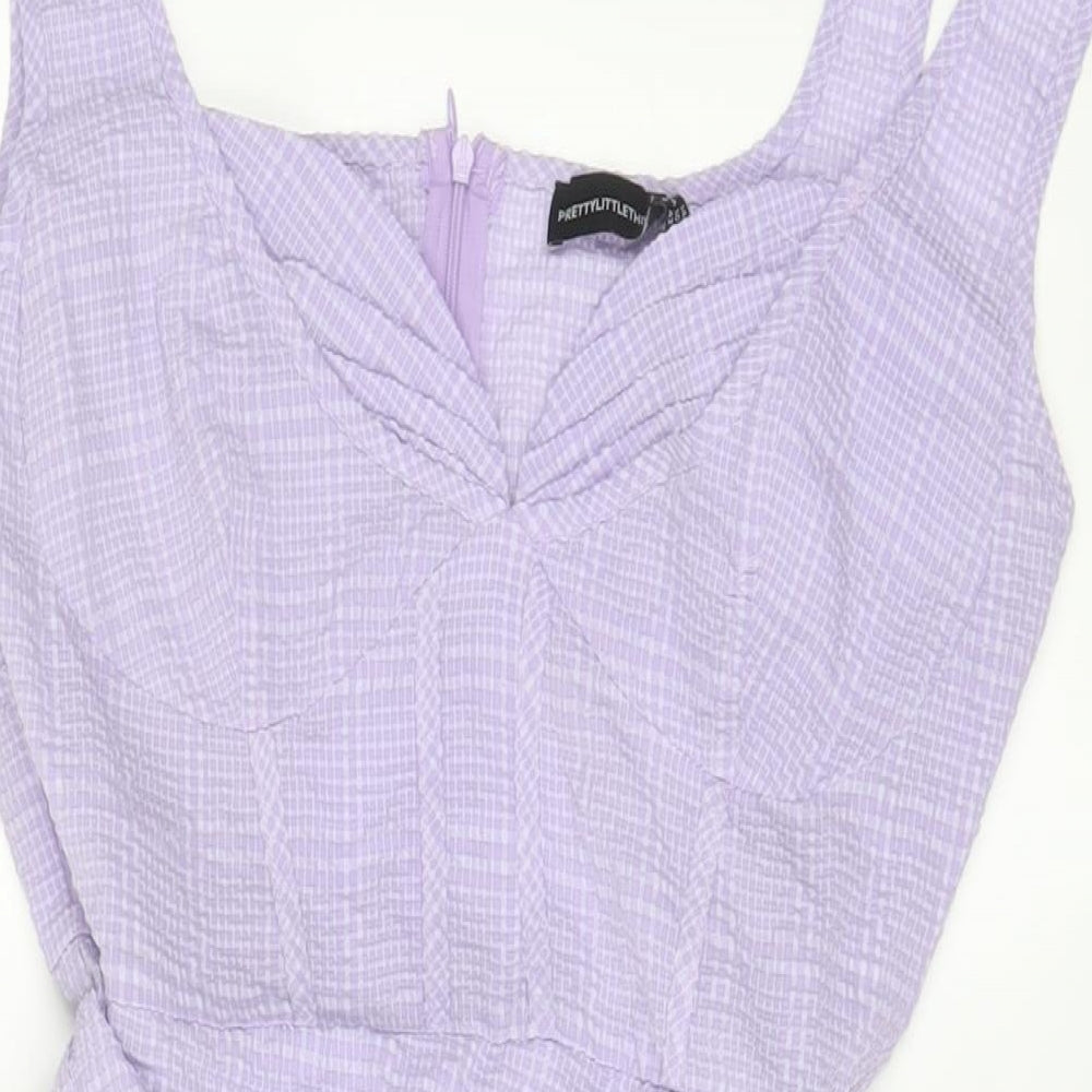 PRETTYLITTLETHING Womens Purple Polyester A-Line Size 14 V-Neck Zip