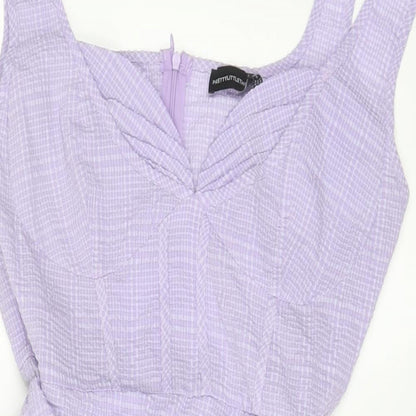 PRETTYLITTLETHING Womens Purple Polyester A-Line Size 14 V-Neck Zip