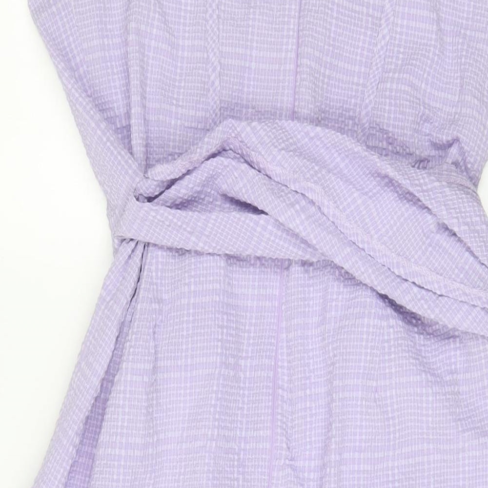 PRETTYLITTLETHING Womens Purple Polyester A-Line Size 14 V-Neck Zip