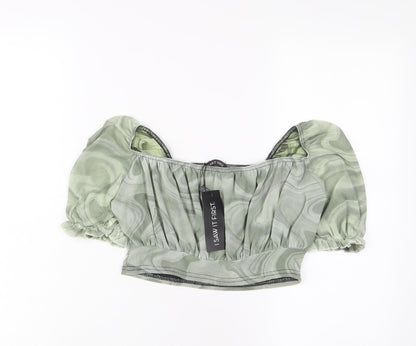 I SAW IT FIRST Womens Green Polyester Cropped Blouse Size 10 Square Neck