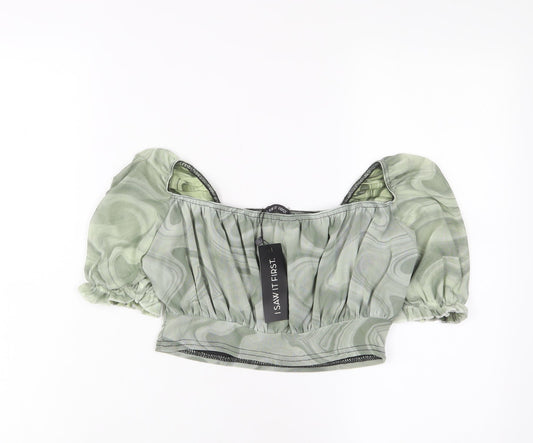 I SAW IT FIRST Womens Green Polyester Cropped Blouse Size 10 Square Neck