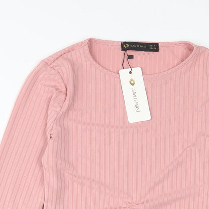 I SAW IT FIRST Womens Pink Polyester Cropped T-Shirt Size 8 Crew Neck