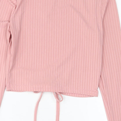 I SAW IT FIRST Womens Pink Polyester Cropped T-Shirt Size 8 Crew Neck