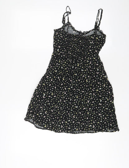 H&M Womens Black Floral Viscose A-Line Size 6 V-Neck Pullover