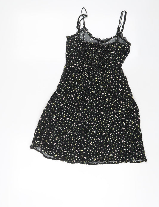 H&M Womens Black Floral Viscose A-Line Size 6 V-Neck Pullover