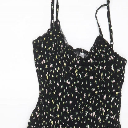 H&M Womens Black Floral Viscose A-Line Size 6 V-Neck Pullover