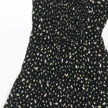 H&M Womens Black Floral Viscose A-Line Size 6 V-Neck Pullover