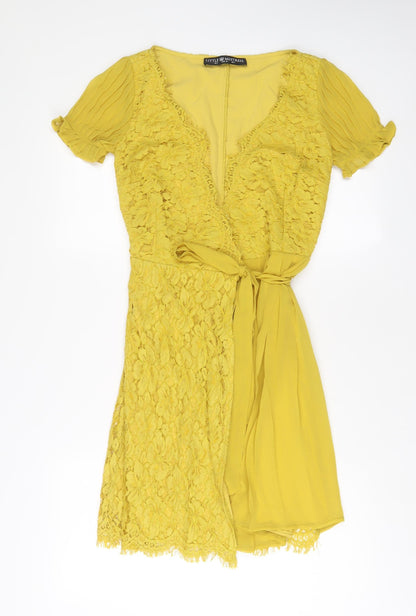 Little Miss Womens Yellow Polyester A-Line Size 6 V-Neck Tie