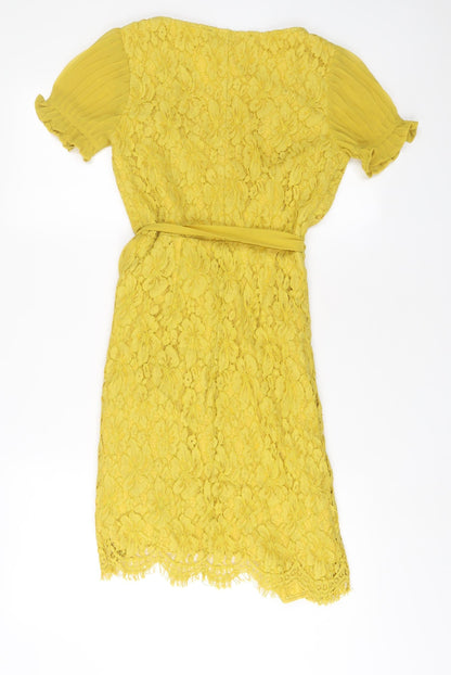 Little Miss Womens Yellow Polyester A-Line Size 6 V-Neck Tie