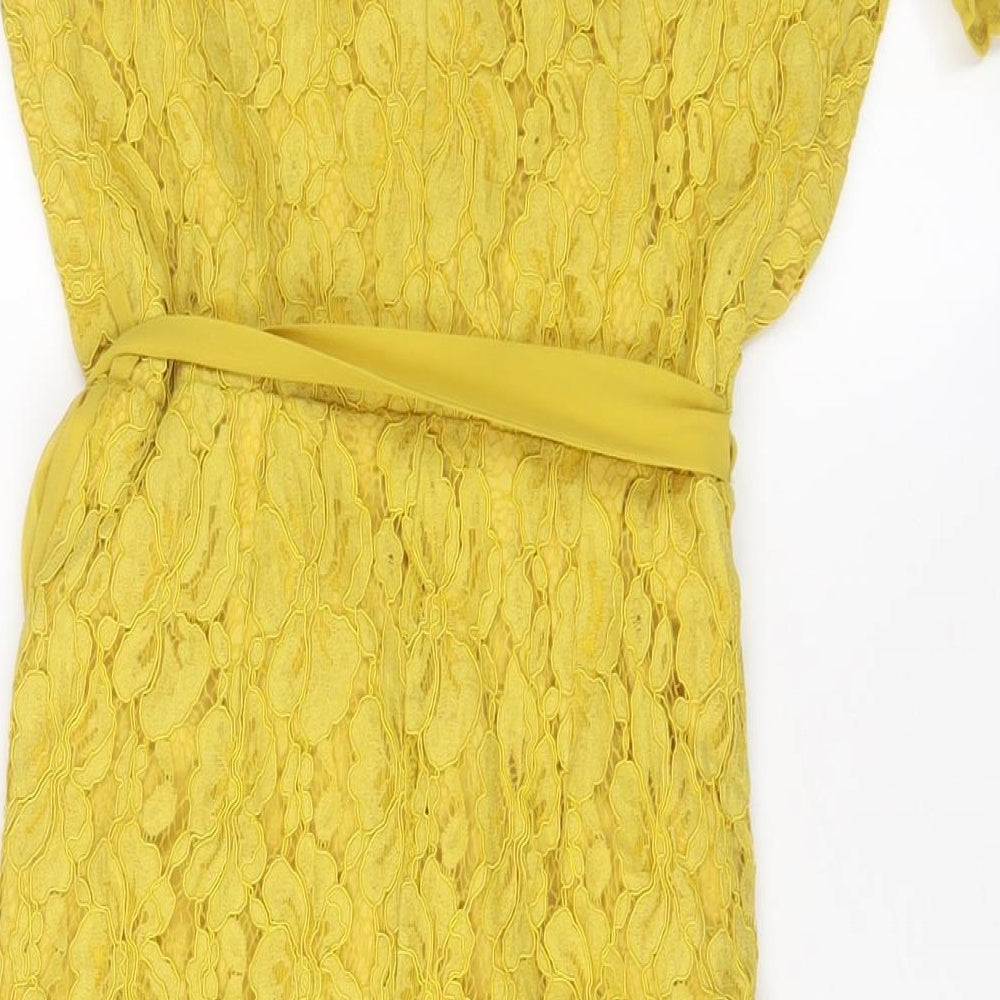 Little Miss Womens Yellow Polyester A-Line Size 6 V-Neck Tie