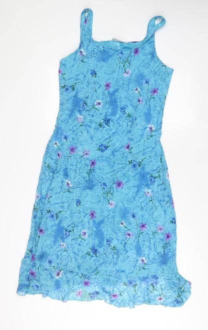 Adini Womens Blue Floral Polyester A-Line Size S Square Neck Pullover